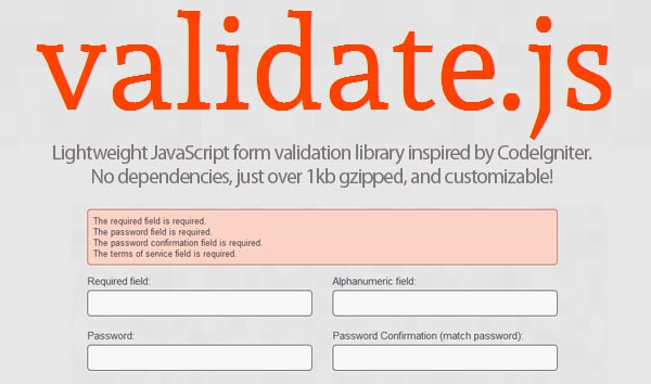 Lightweight Form validation Library Validate js