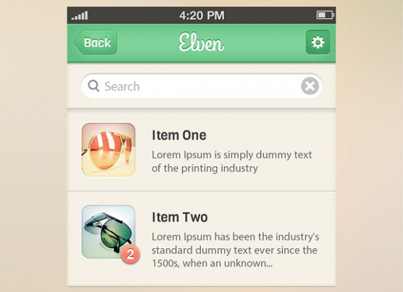 Elven iPhone App UI Kit (PSD)
