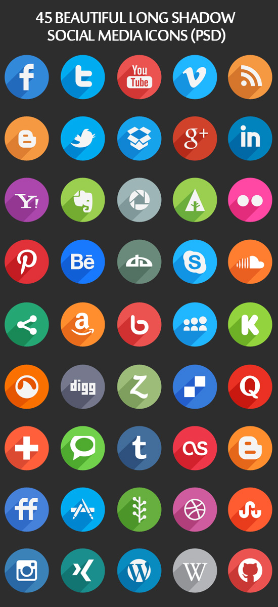 Long Shadow Social Media Icons PSD Preview