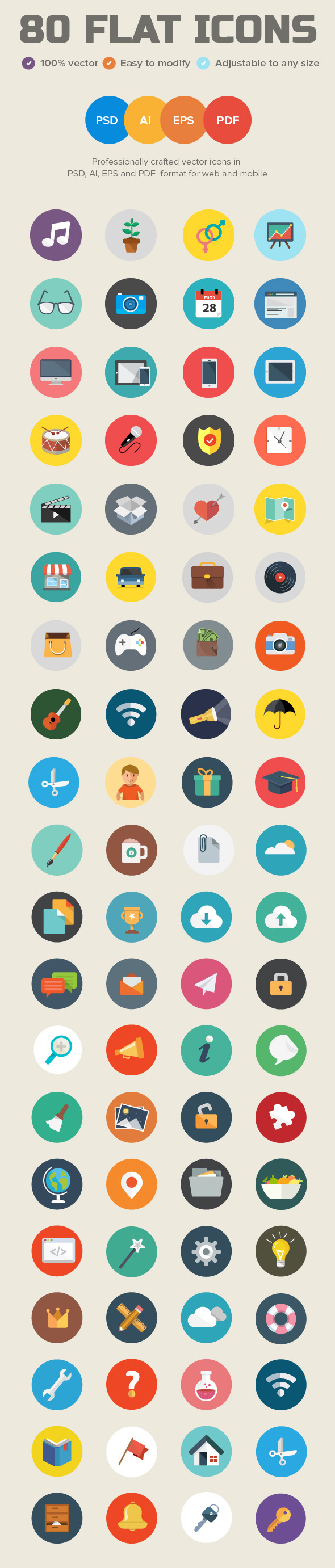 80 Flat Icons for Web & Mobile