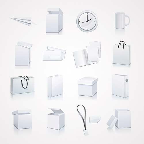 White Packaging and Stationery Vector Elements: Box and Bag Clip Art - 26