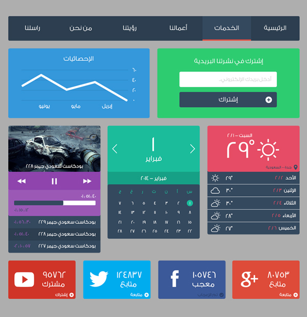 Flaty UI elements of the user interface in Arabic