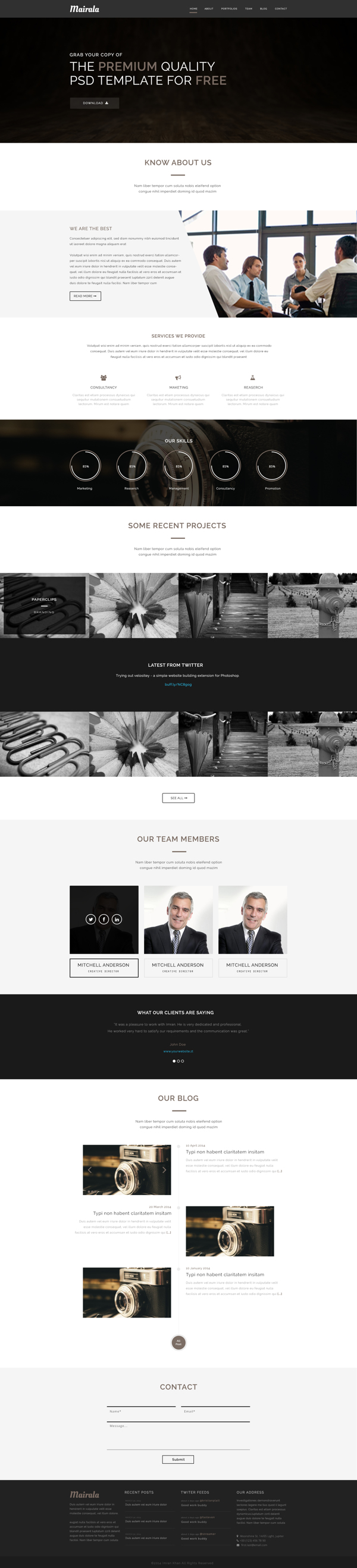 MAIRALA - Free One Page Corporate Agency PSD Template