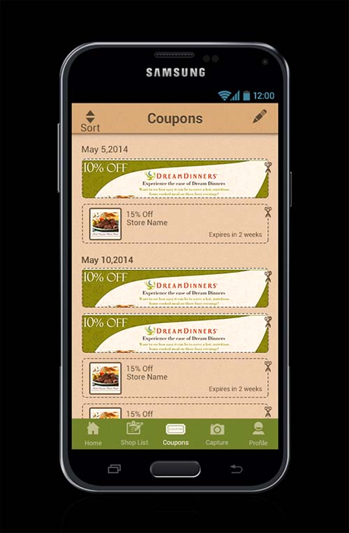 Coupons Android mobile application