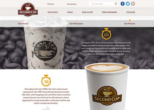 Second Cup's responsive website