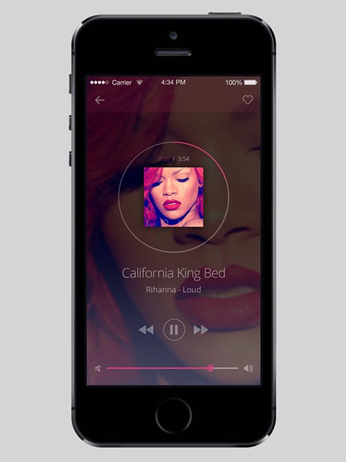 Music player screen for iPhone
