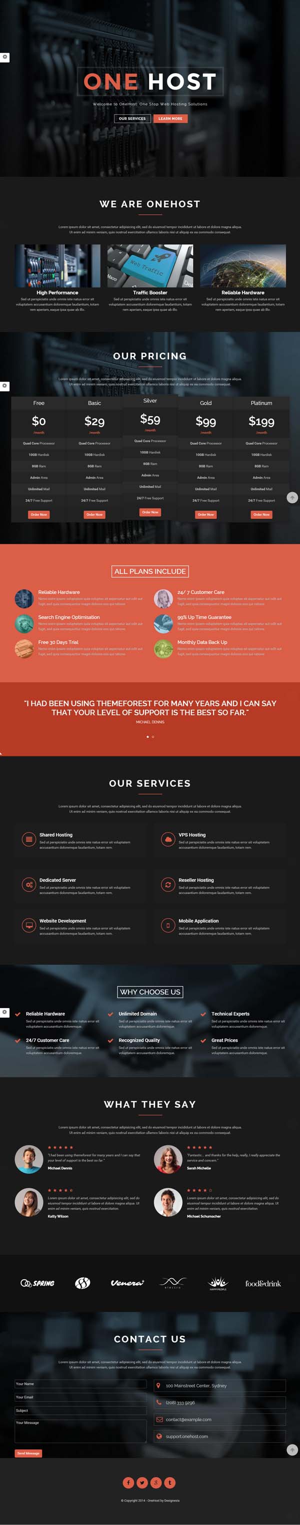 Onehost – One Page WordPress Hosting Theme + WHMCS