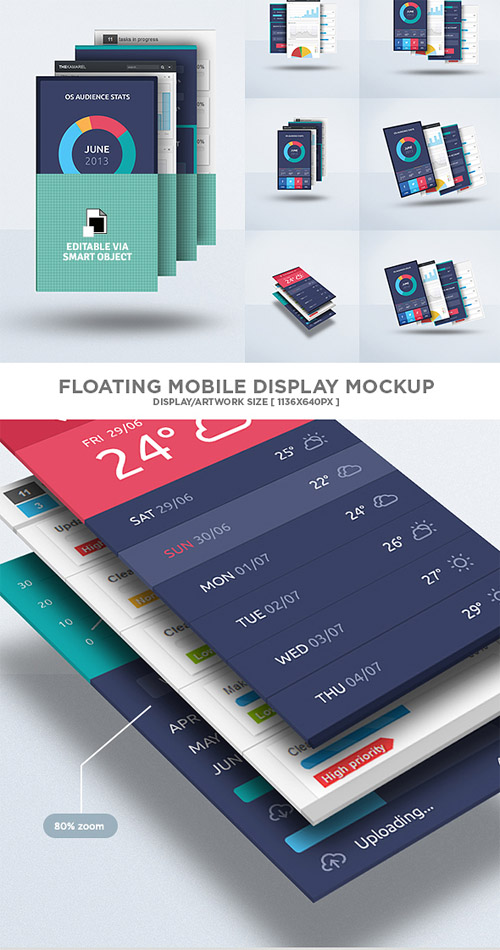 Floating Mobile Display Mock-Up PSD Freebie