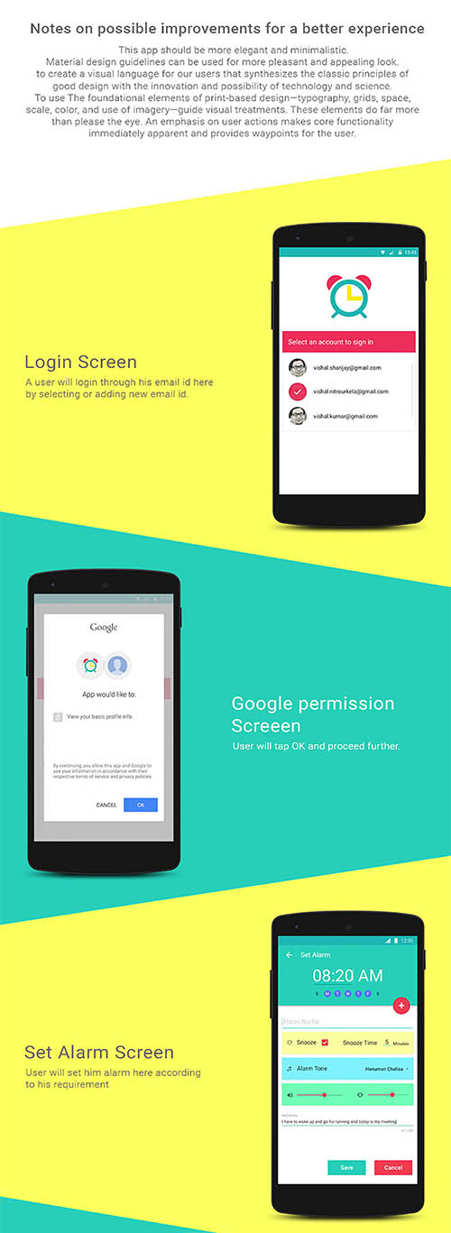Lollipop Material Design Android 5.0 alarm clock app By Vishal Sharijay