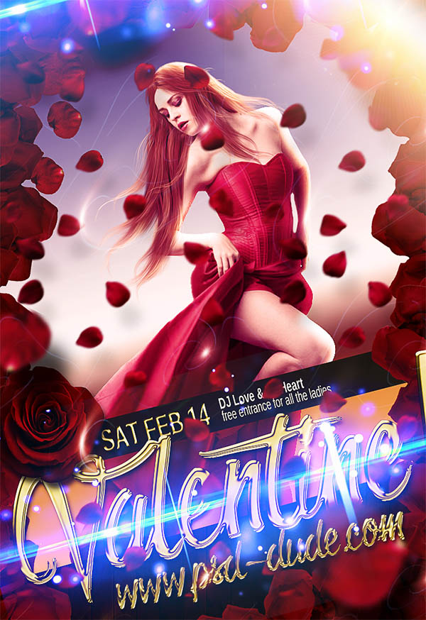 Lady In Red Valentine Day Party Flyer Photoshop Tutorial