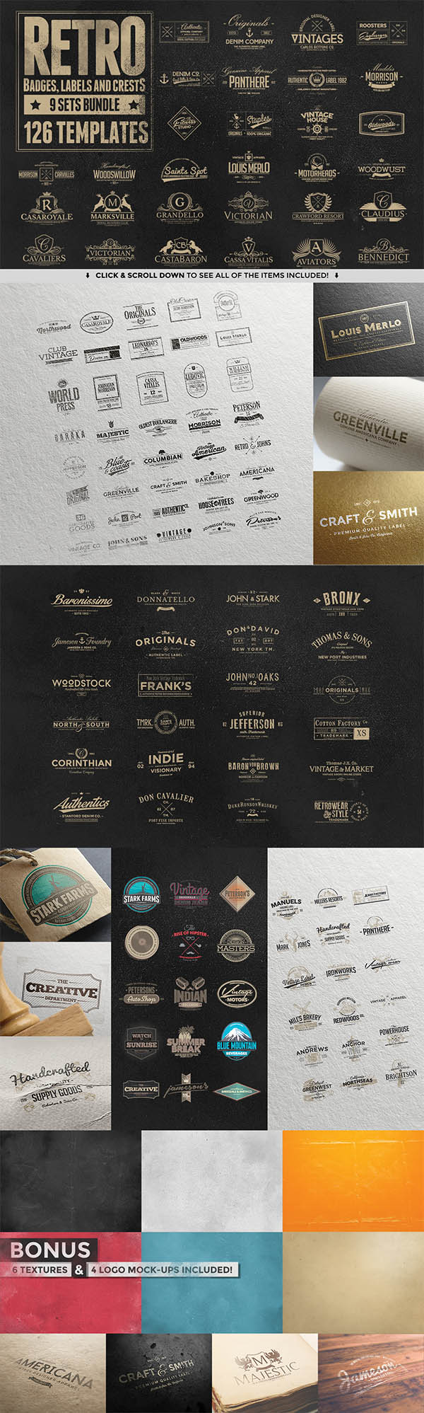 350 Vintage Logos, Badges and Labels Set - 2