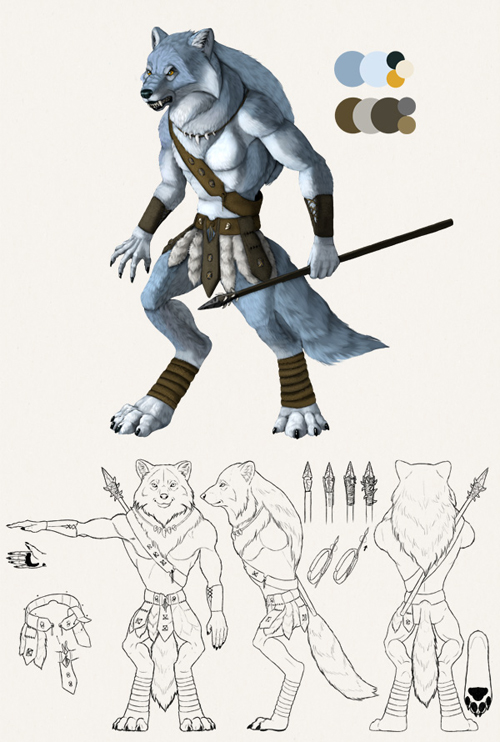 Design a Model Sheet of a Werewolf Warrior in Adobe Photoshop: Painting