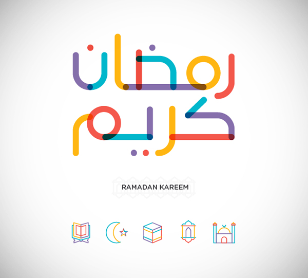 Colorful Ramadan Kareem Typography & Icons