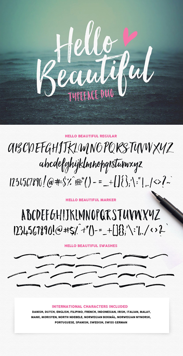 Hello Beautiful Font Duo + Swashes