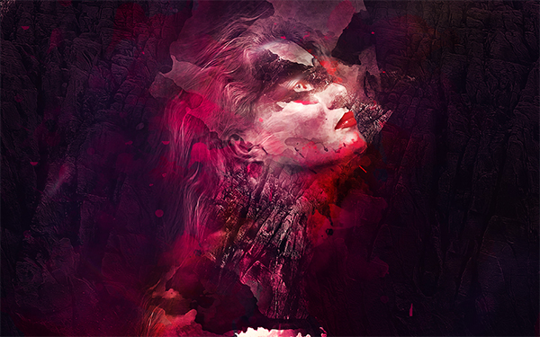Photo Manipulation Using Watercolor Brushes and Rock Pattern in Photoshop