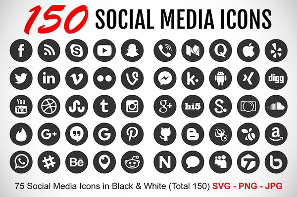 Useful Black & White Social Media icons