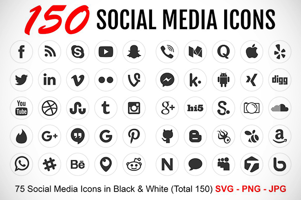 Useful Black & White Social Media icons