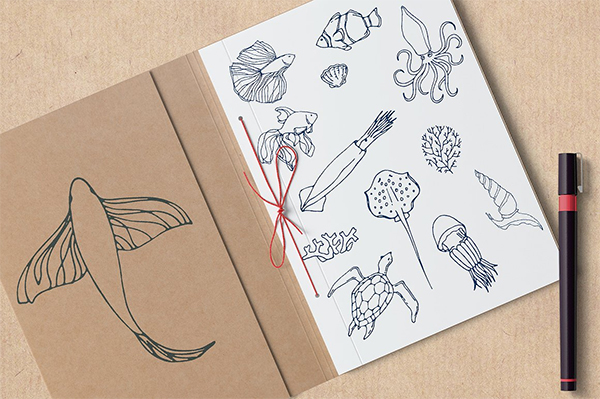Amazing Hand Drawn Vector Sea creatures and plants