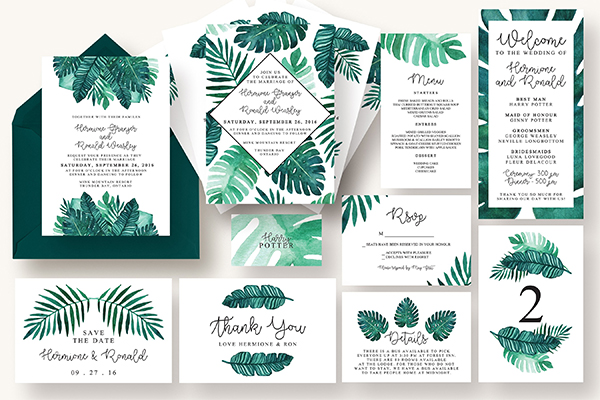 Tropical Leaves Invitation Suite