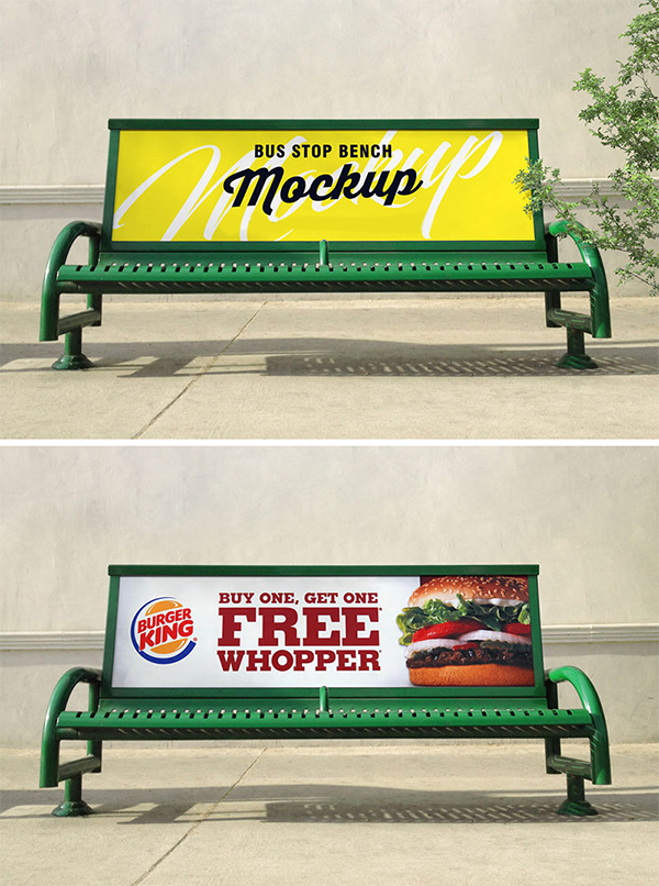 Free Outdoor Advertising Bus Stop Bench Mockup PSD
