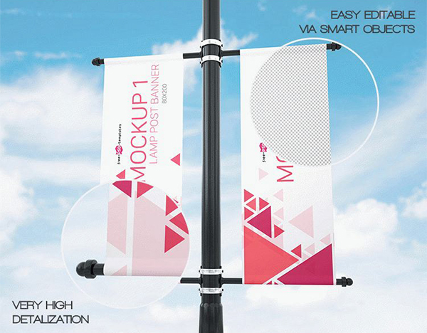Free Lamp Post Banner Mock-up in PSD