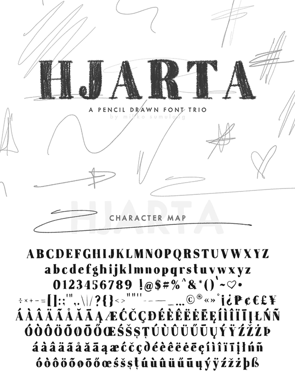Hjarta - A Pencil Drawn Font