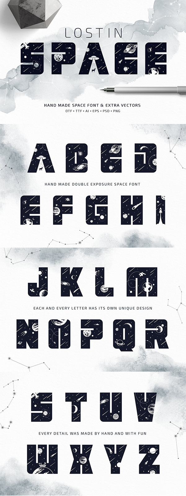 Lost In Space. Hand Made Font
