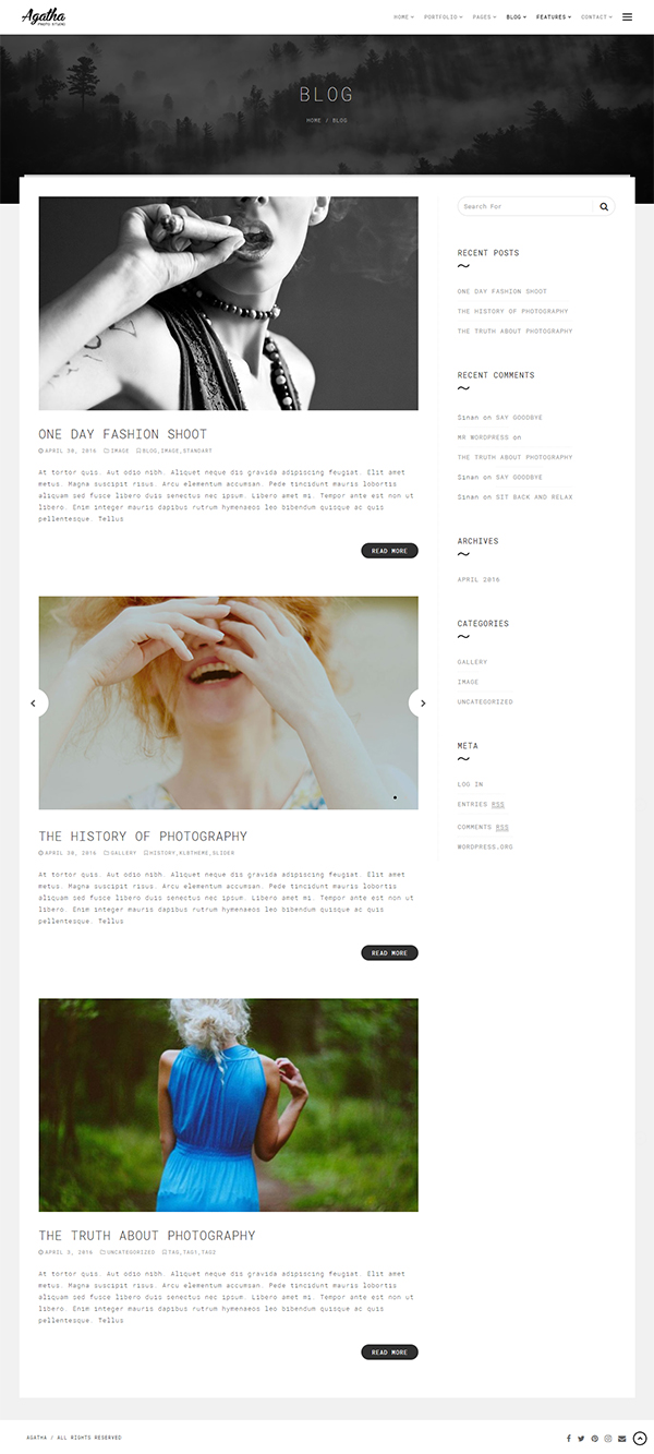 Agatha - Photography Portfolio WordPress Theme