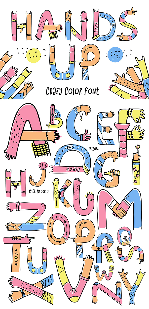 Hands up crazy color font