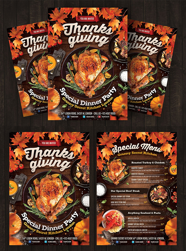 Thanksgiving Dinner Flyer + Menu