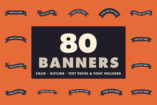 80 Banners With Text Paths & Font