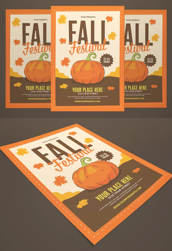 Fall Festival Flyer With Graphic Pum