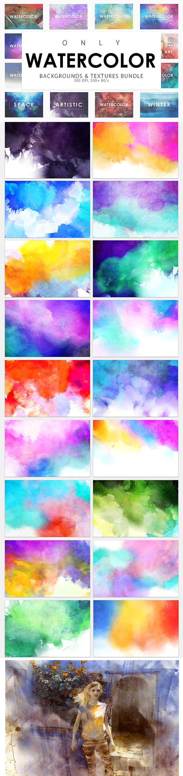 Only Watercolor Backgrounds Bundle
