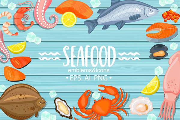 Seafood emblems and icons By tanda_V