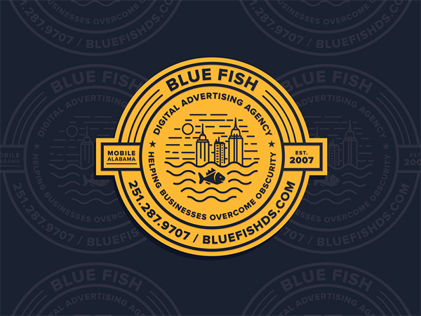 Blue Fish Badge Logo Design