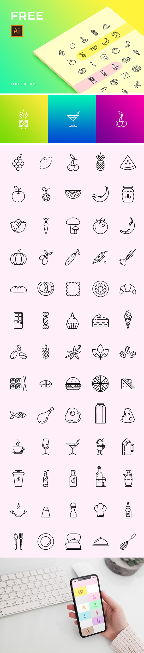 Free Download Creative Food Icon set For Designers (Vector)