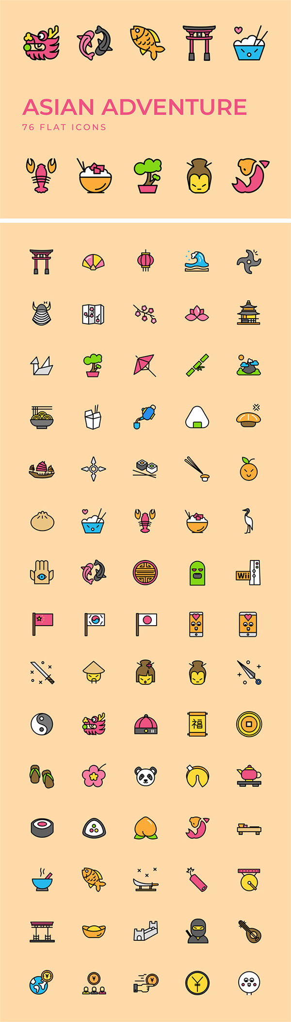 Asian Adventure Flat Icons Kit