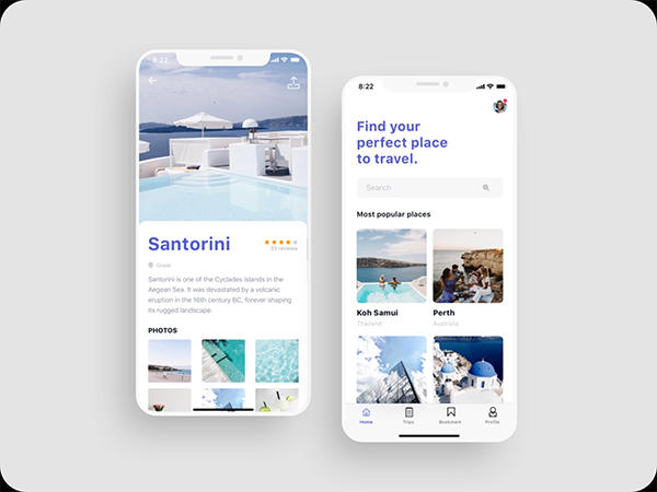 Travel app UI design