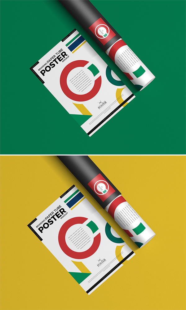 Free Download Simple Creative Poster Mockup With Paper Tube