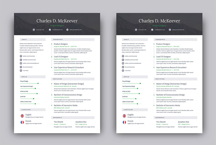 Free PSD One Page Resume Template