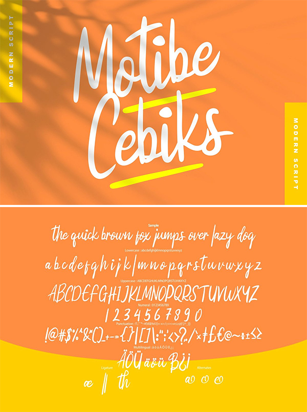 Motibe cebiks | Modern Script Font