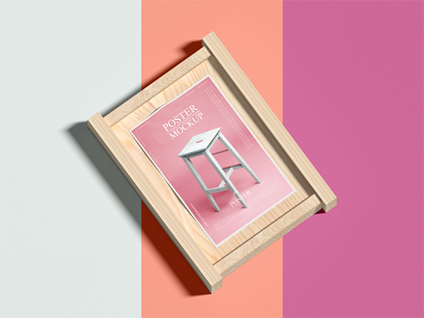 Wooden Frame With Poster Mockup Free