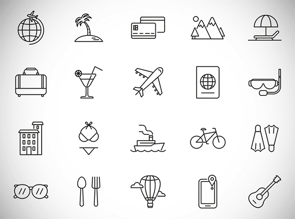 Free Awesome Vacation Line Icon Set (Vector)