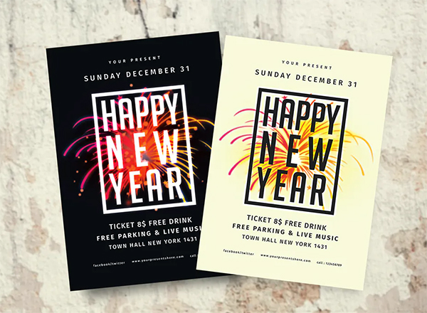 Black and White New Year Flyer Template