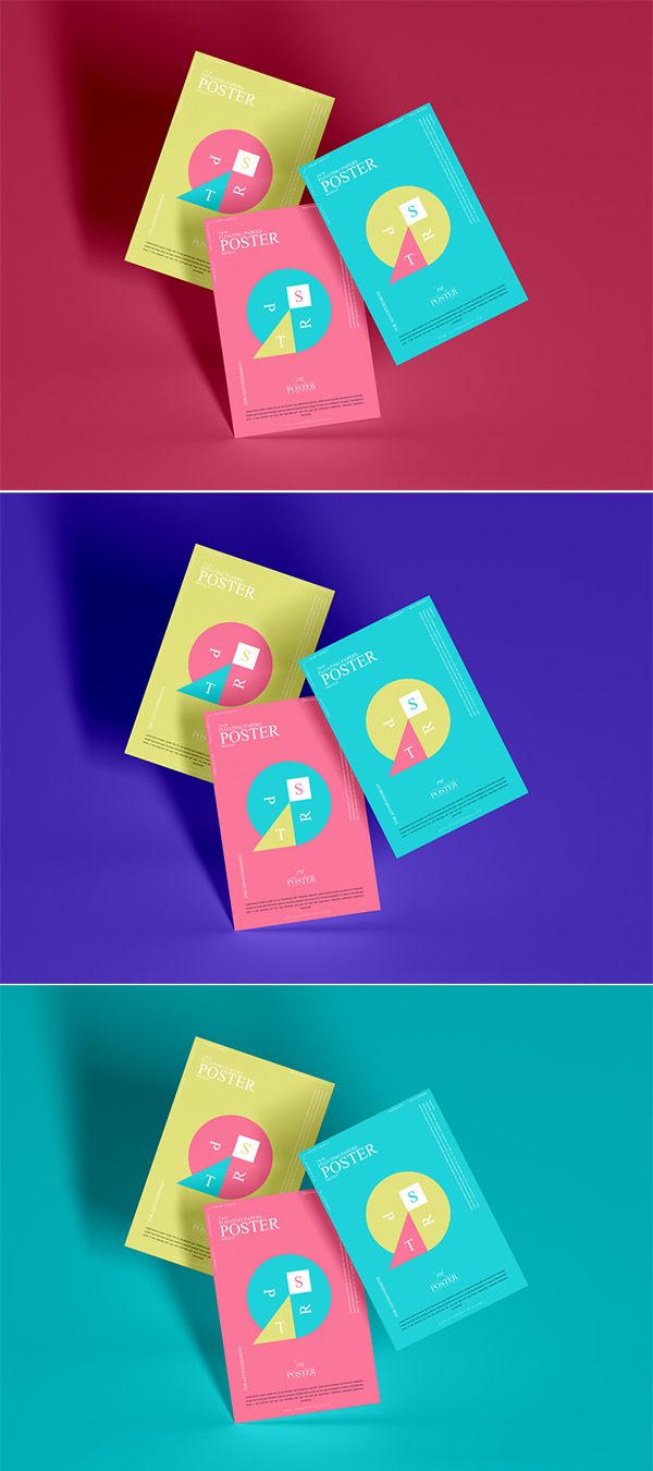 Floating Papers Poster Mockup Free