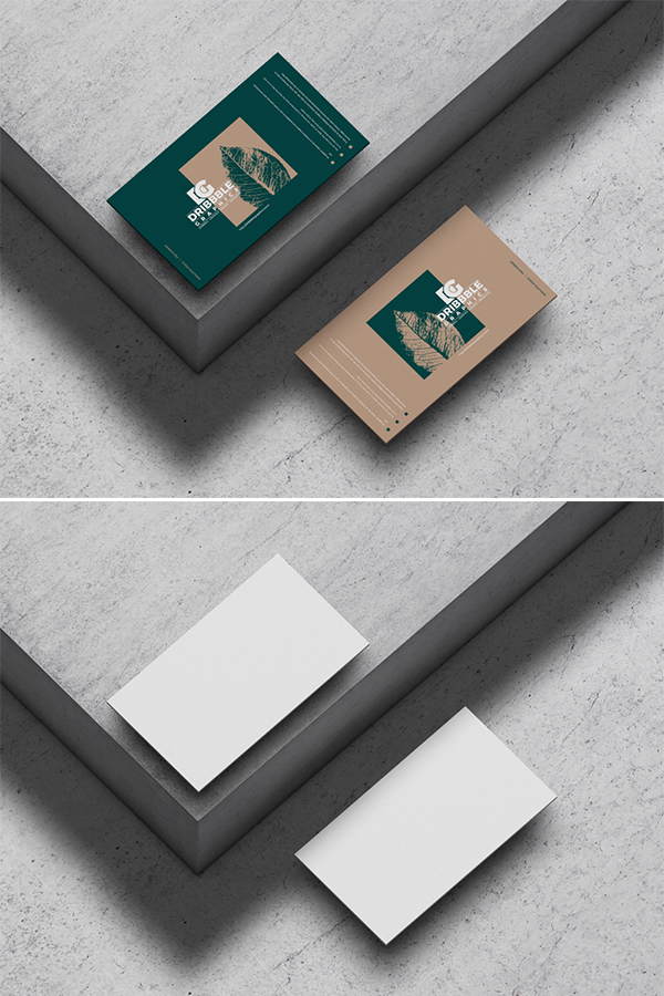 Free Business Cards on Concrete Floor Mockup