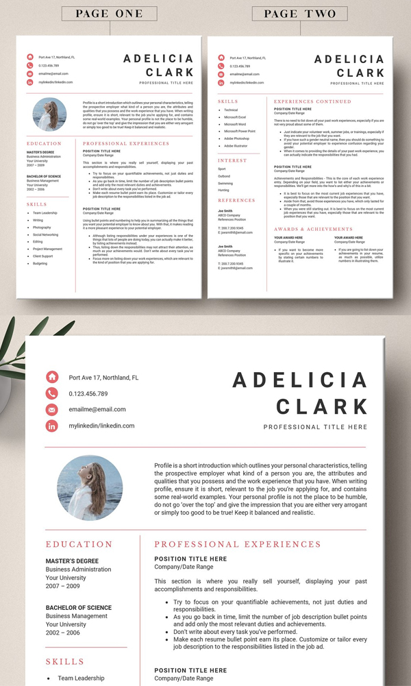 4 Pages Resume Template Word