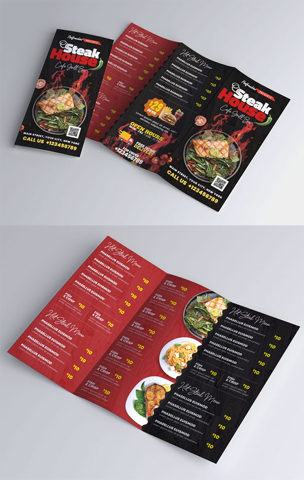 Modern Food Menu Trifold Brochure PSD