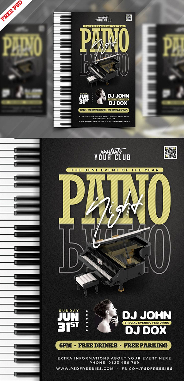 Free Attractive Piano Music Night Party Flyer Template