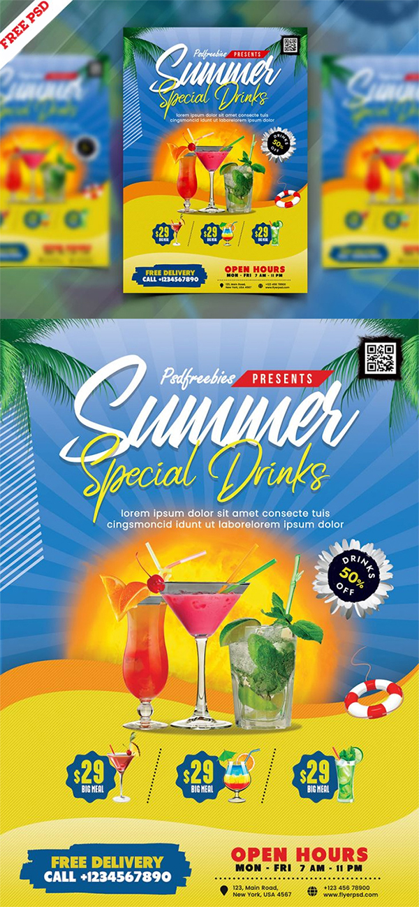 Free Awesome Summer Juice Menu Flyer Template